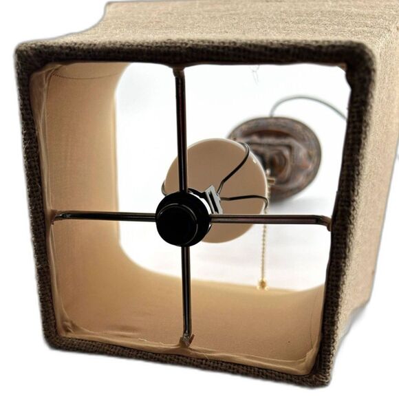 Elephant Lamp Brown Color Resin tan burlap lamp shade chain pull on/off switch - Picture 8 of 10